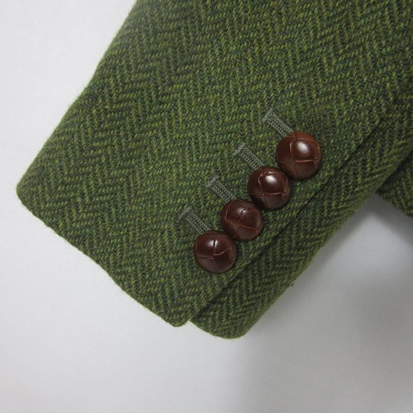 Vintage L.L. Bean Womens 12 Green Herringbone Wool LS Blazer Jacket M Equestrian - Picture 7 of 10